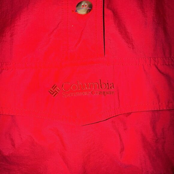 Vintage Columbia Nylon Pullover Hooded Jacket Men's Size Large Red Big Pocket - Picture 3 of 12